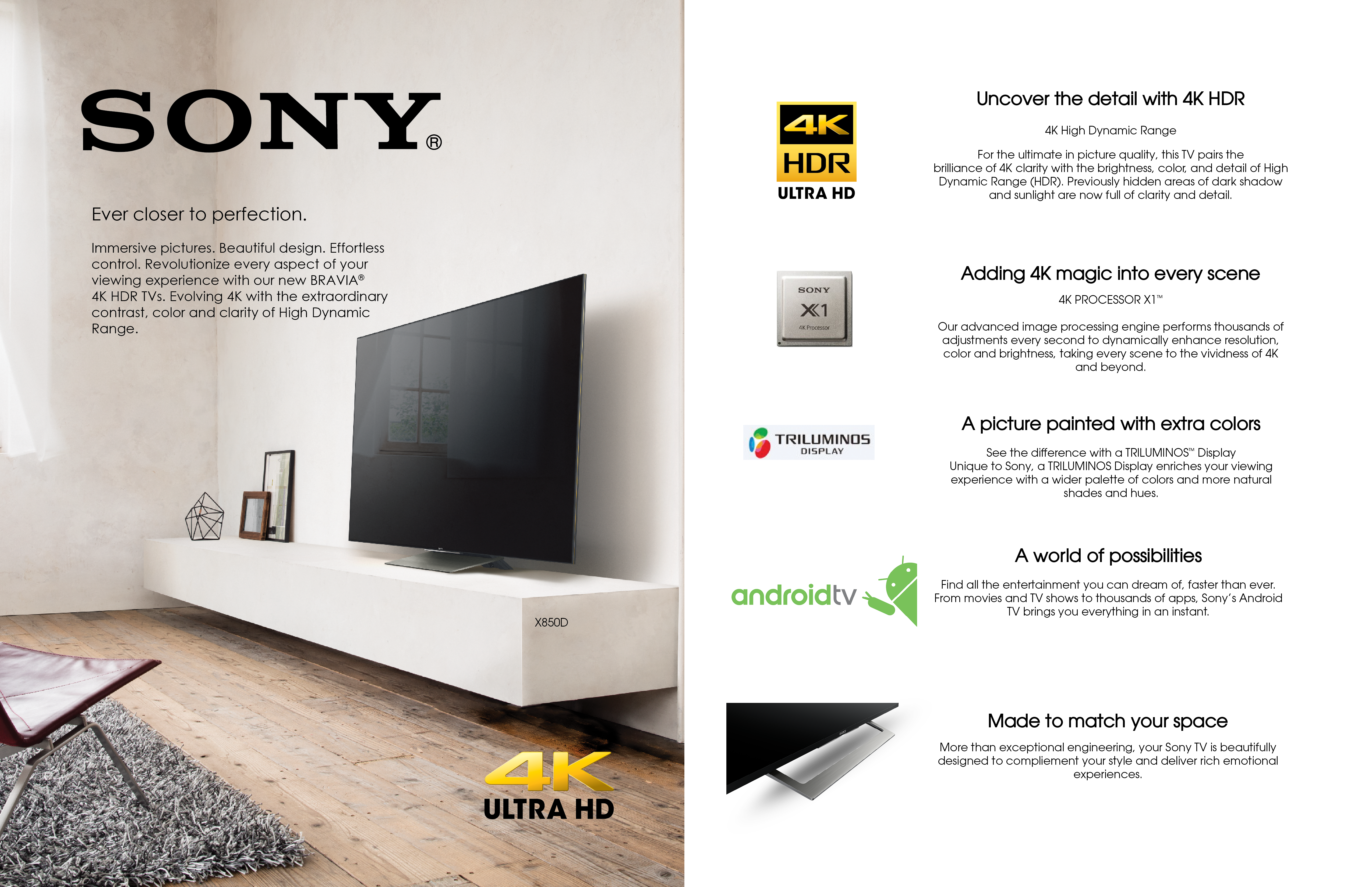 sony hd tv in living full page print ad with key features